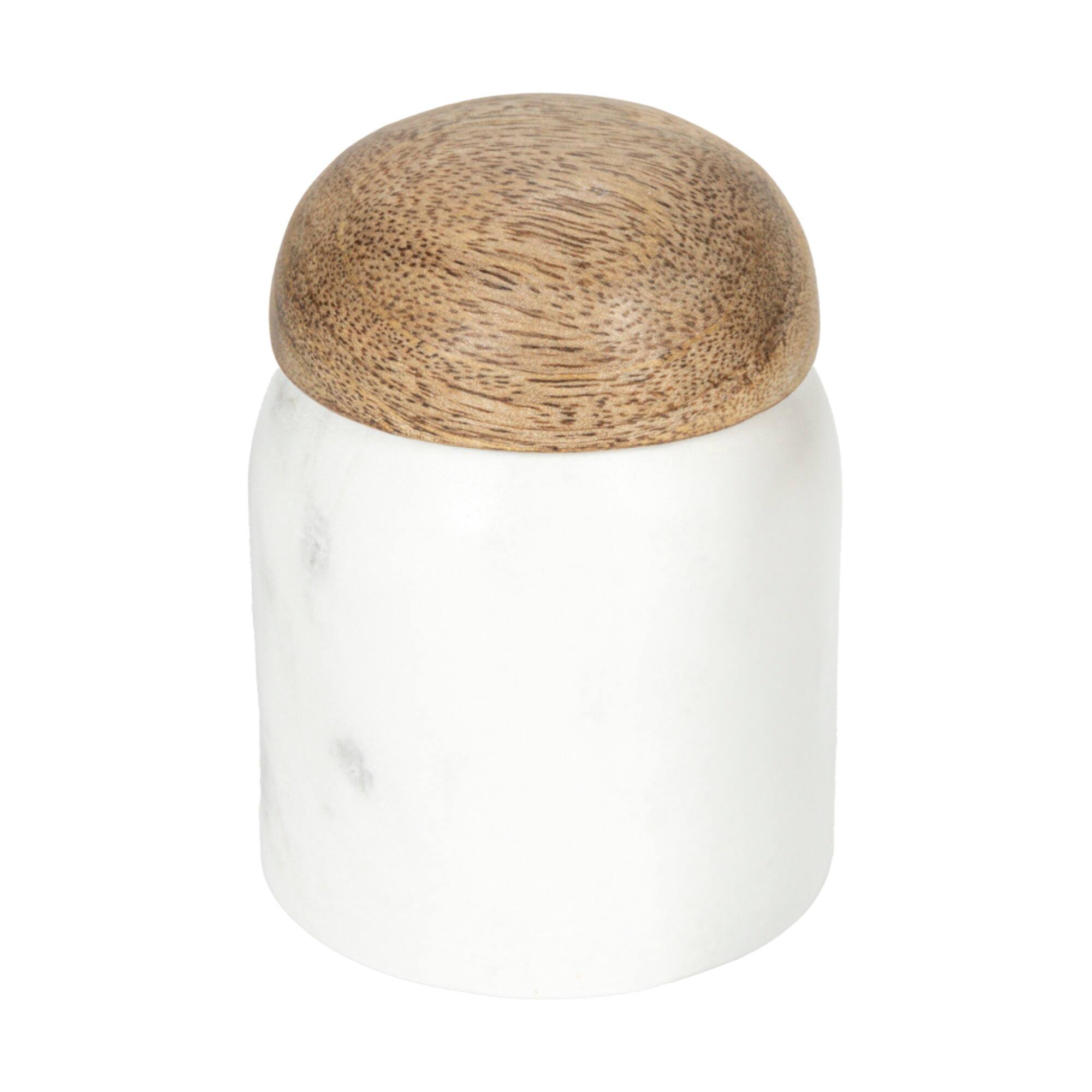 Hello Honey® 4" White Marble & Mango Wood Pinch Pot with Lid